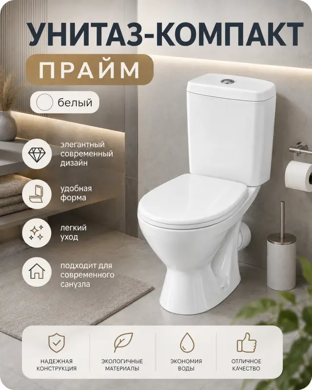 Унитаз компакт Прайм белый