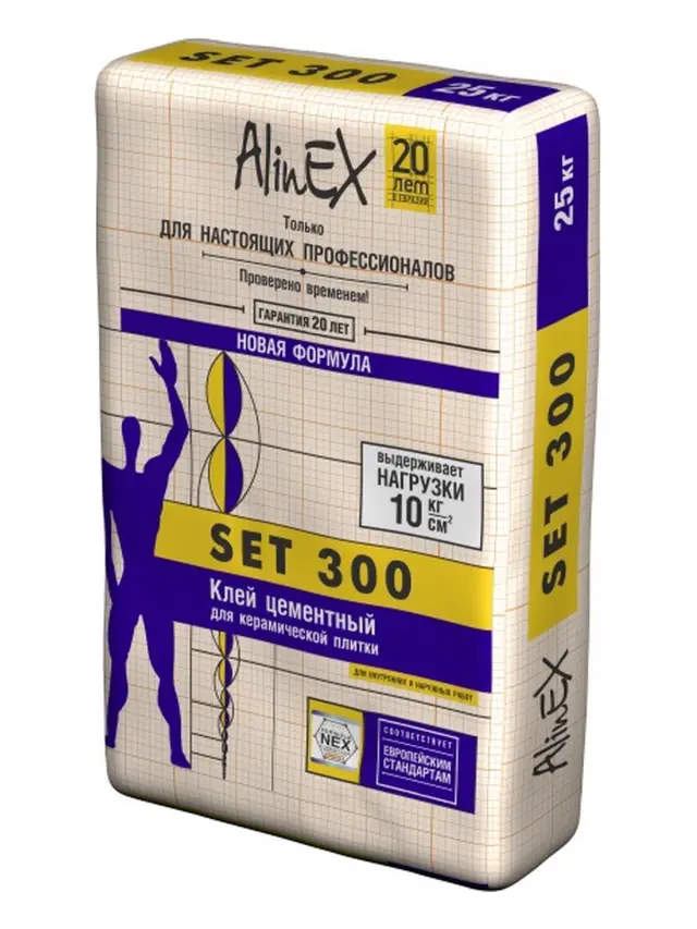 Клей Alinex SET 300, 25 кг (для плитки, серый)