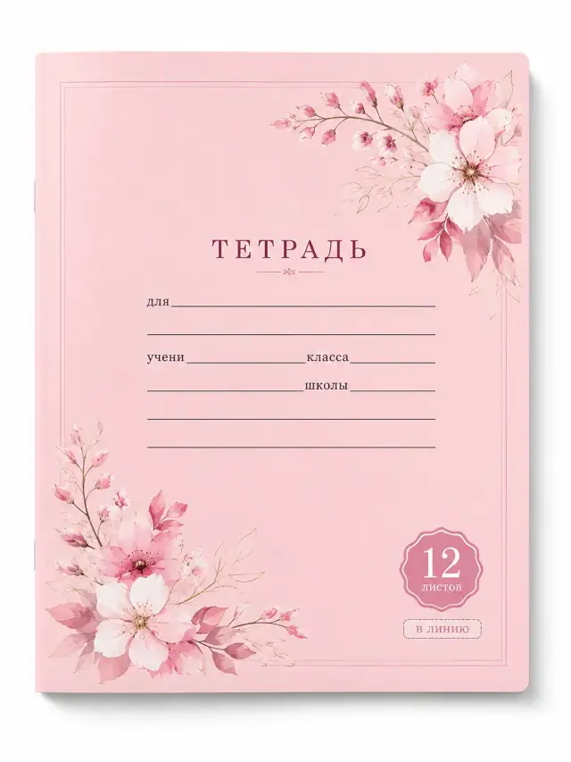 Тетрадь 12 листов линейка (розовый)